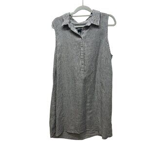 Tahari Womens Sleeveless Striped Linen Shirt Dress Black & White Size 1X